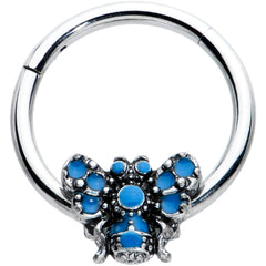 16G 3/8 Blue Textured Butterfly Hinged Segment Ring