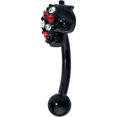 16G 5/16 Red Clear Gem Black Skull Halloween Curved Eyebrow Ring
