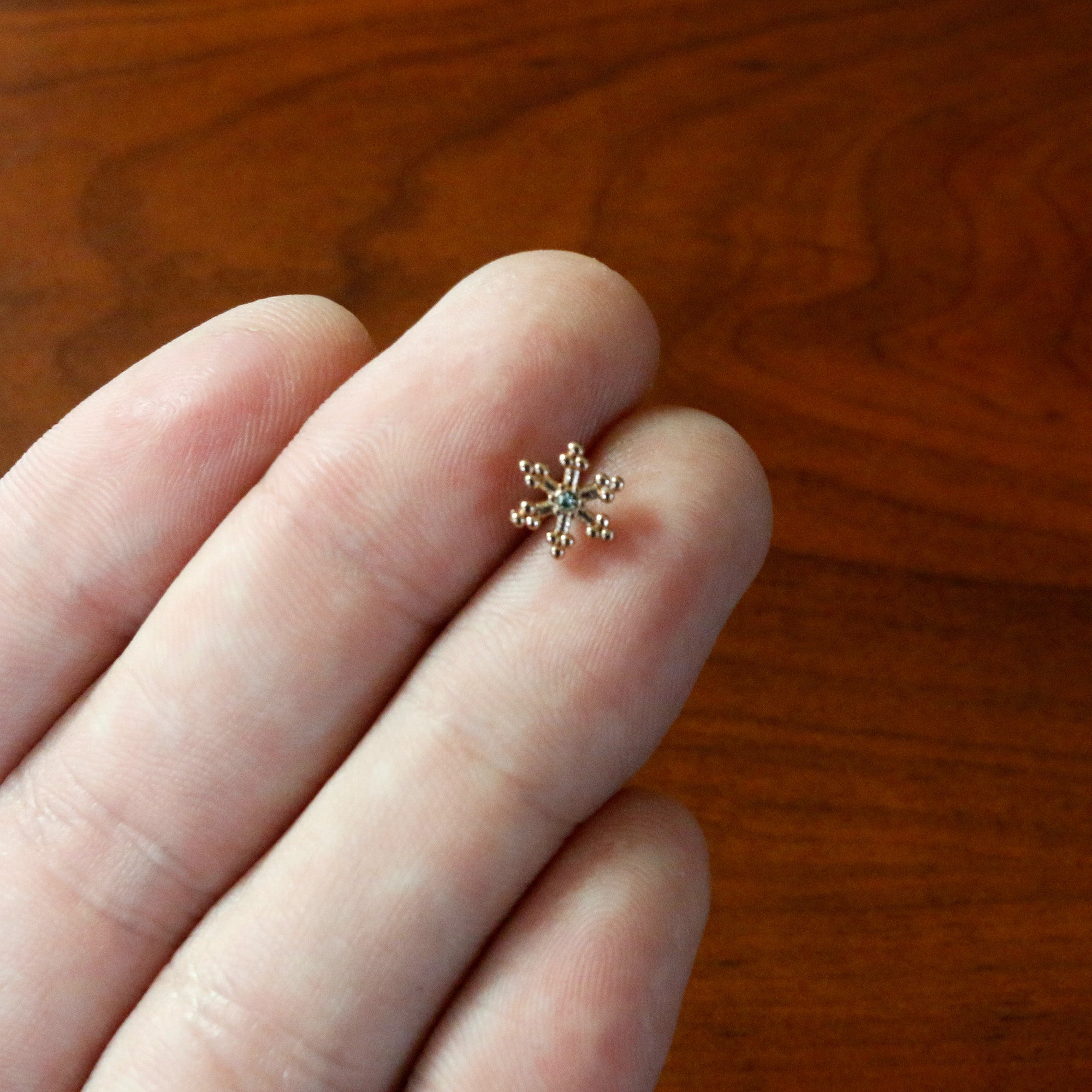 16G 5/16 Clear Gem Rose Gold Tone Snowflake Labret Monroe Tragus