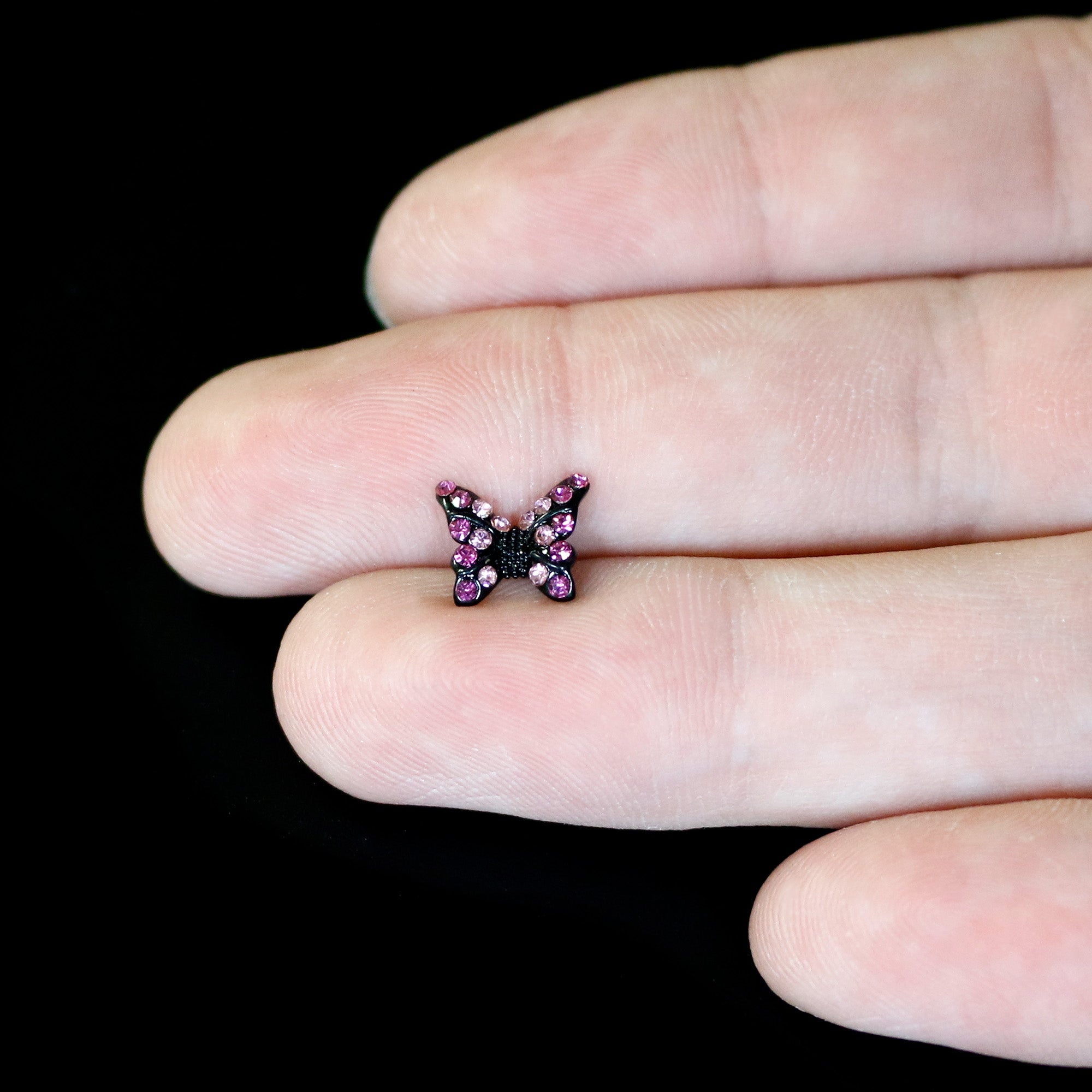 16G 5/16 Pink Gem Black Midnight Butterfly Labret Monroe Tragus