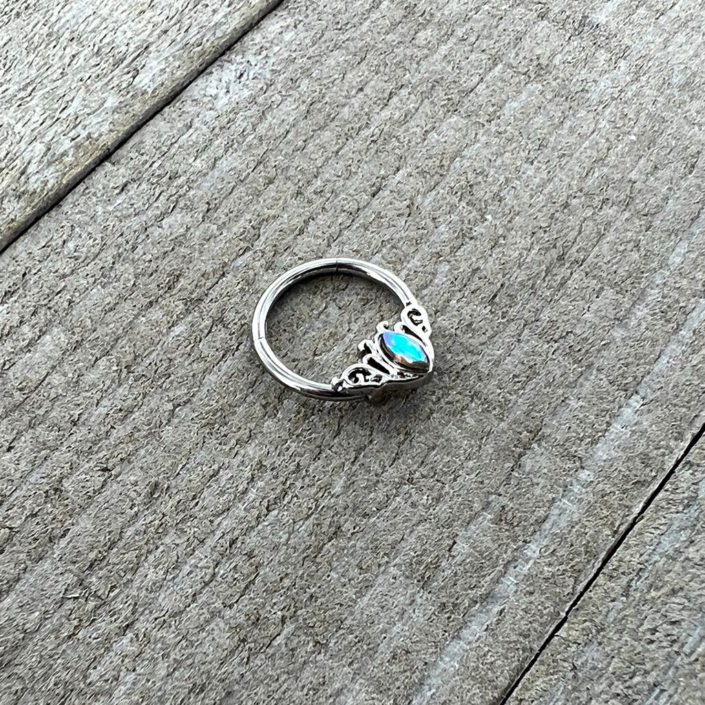 16G 3/8 Aurora Gem Deco Waves Hinged Segment Ring