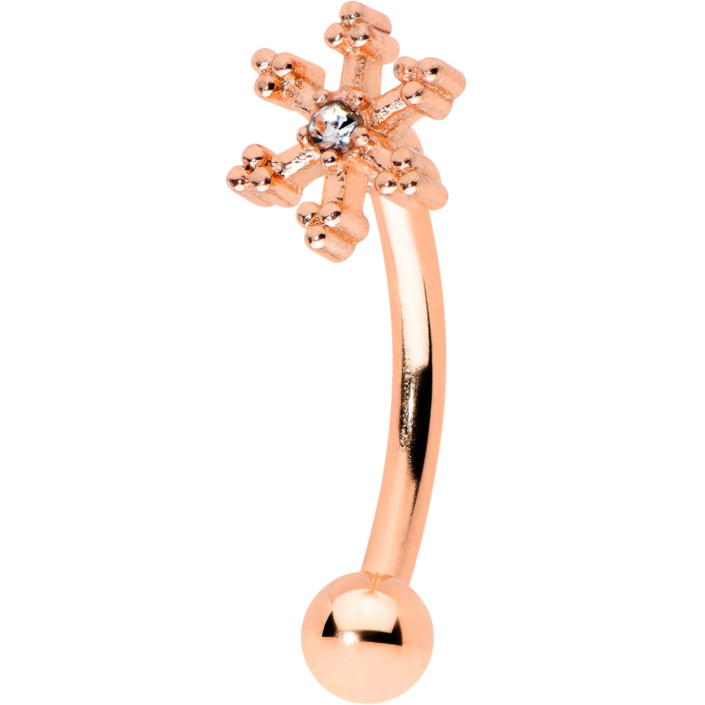 16G 5/16 Clear Gem Rose Gold Tone Snowflake Curved Eyebrow Ring