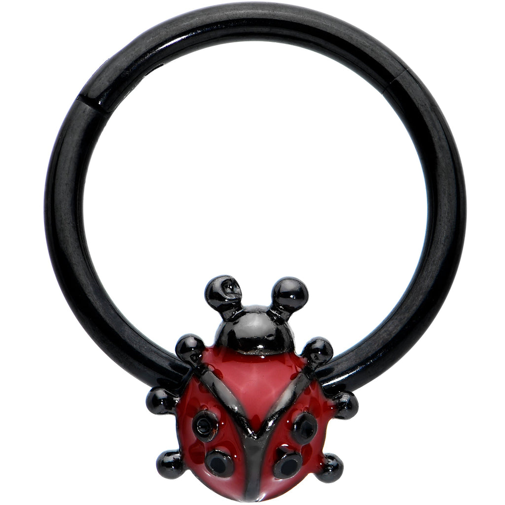 16G 3/8 Black Classic Ladybug Hinged Segment Ring