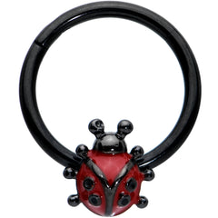 16G 3/8 Black Classic Ladybug Hinged Segment Ring
