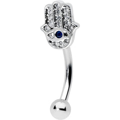 16G 5/16 Clear Blue Gem Eye Hamsa Hand Curved Eyebrow Ring