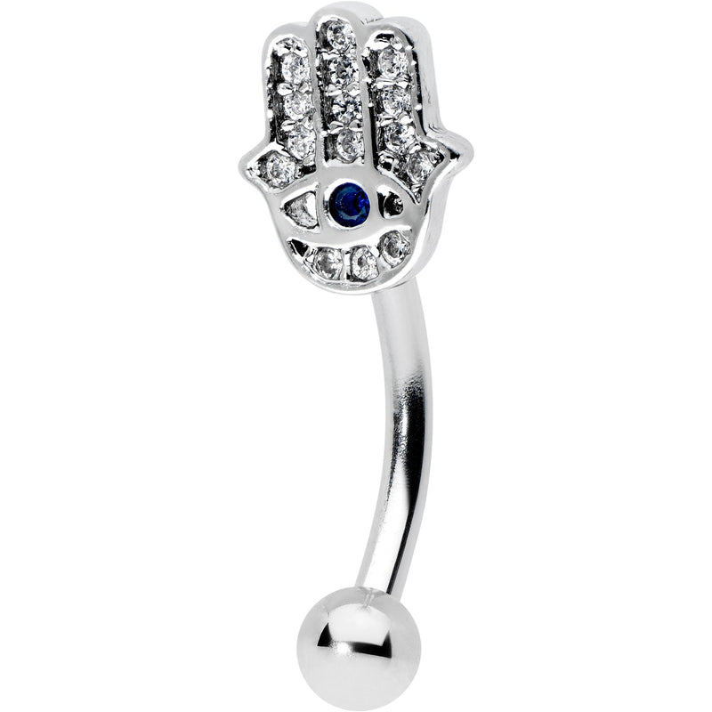 16G 5/16 Clear Blue Gem Eye Hamsa Hand Curved Eyebrow Ring
