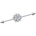 14G Clear CZ Gem Floral Burst Cone Ends Industrial Barbell 38mm