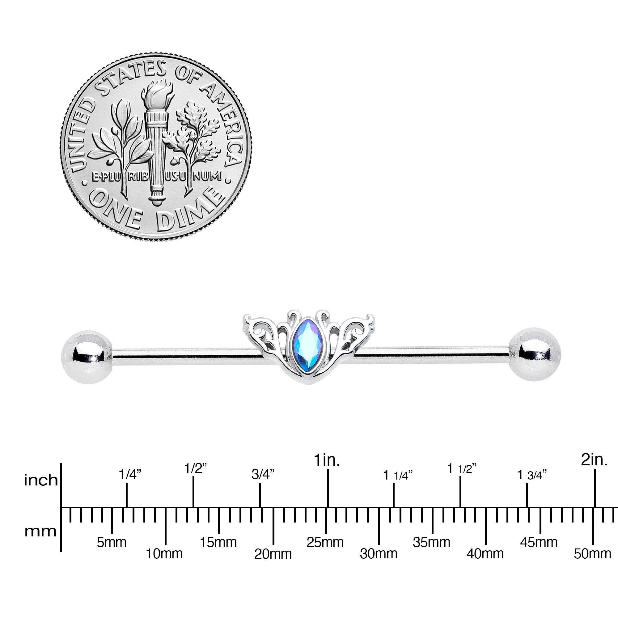 14G Aurora Gem Art Deco Style Waves Industrial Barbell 38mm