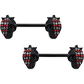14G 9/16 Red Gem Black Skull Halloween Barbell Nipple Ring Set