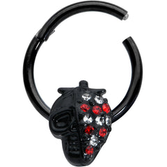 16G 3/8 Clear Red Gem Black Skull Halloween Hinged Segment Ring
