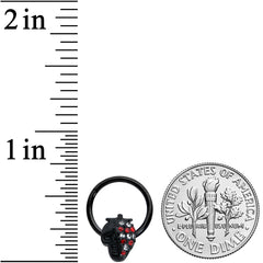 16G 3/8 Clear Red Gem Black Skull Halloween Hinged Segment Ring