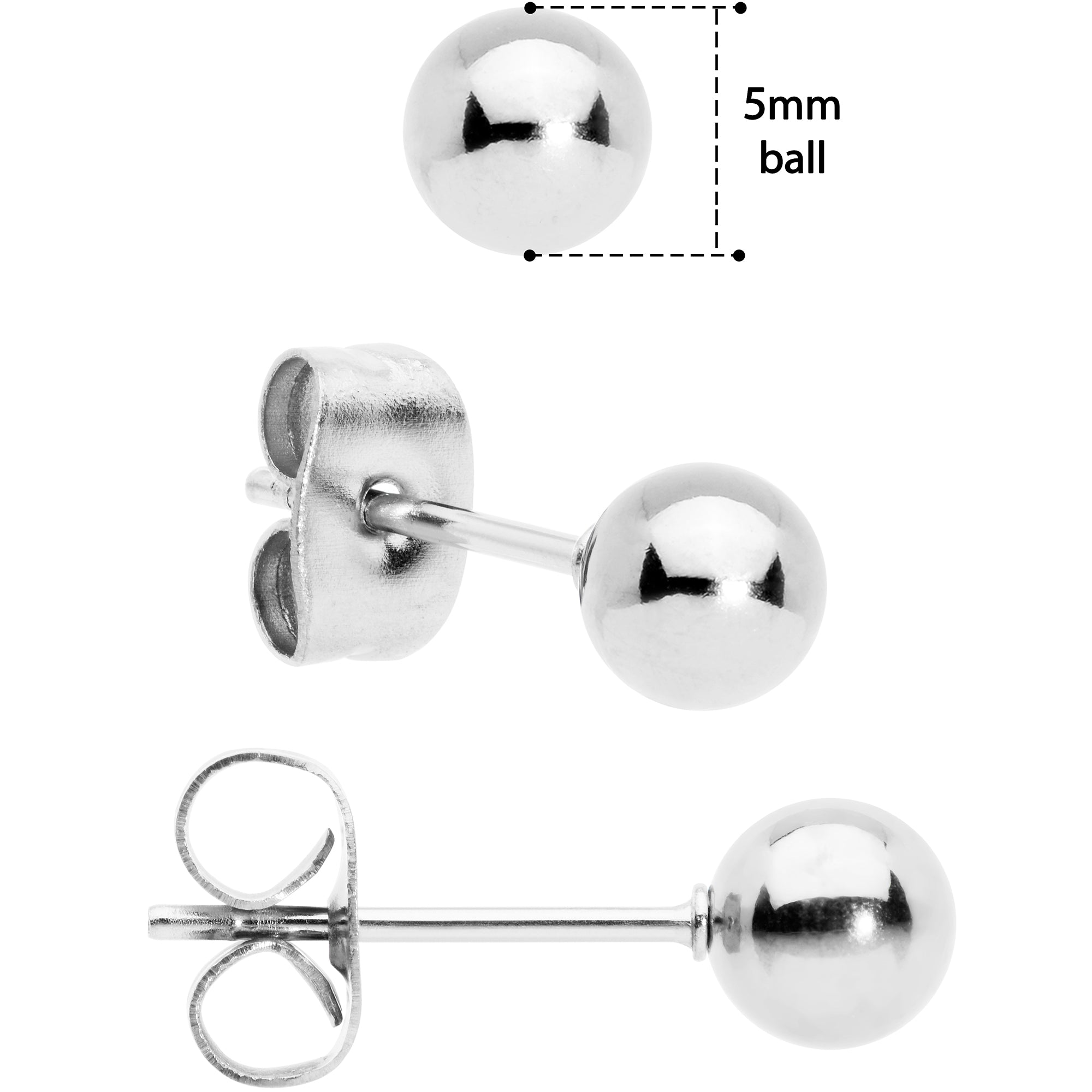 3mm 4mm 5mm Ball 316L Stainless Steel Stud Earrings 3 Pack