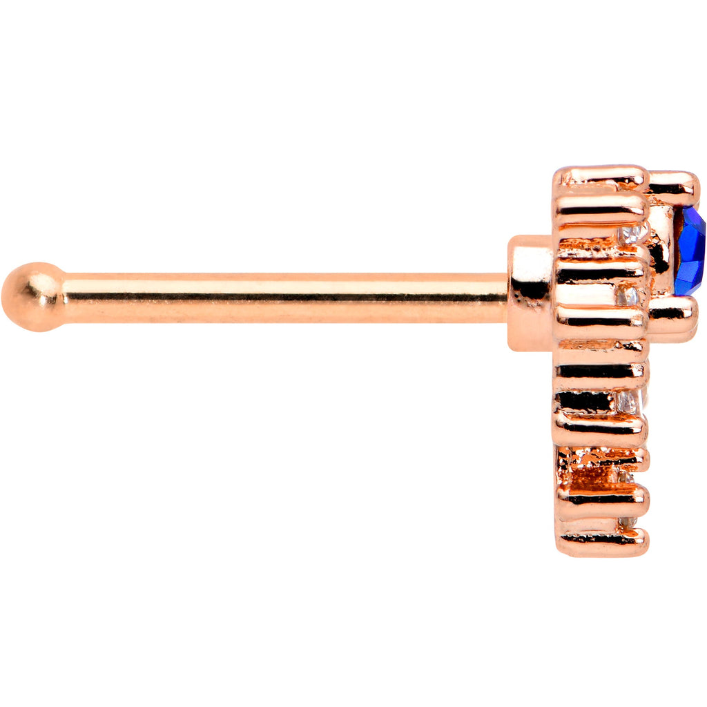 20G 1/4 Blue Clear Gem Rose Gold Tone Glamour Flare Nose Bone