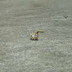 20G 7mm White Faux Opal Gold Tone Heart Sun L Shape Nose Ring