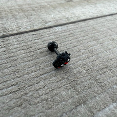 16G 1/4 Red Clear Gem Black Skull Halloween Cartilage Earring