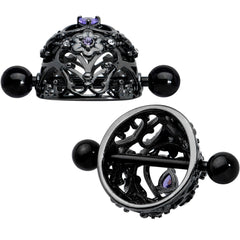 14G 9/16 Purple Gem Black Regal Crown Heart Nipple Shield Set