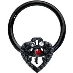 16G 3/8 Red Clear Gem Black Key Heart Hinged Segment Ring