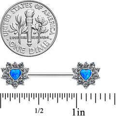 14G 9/16 Blue Synthetic Opal Sun Heart Nipple Ring Set