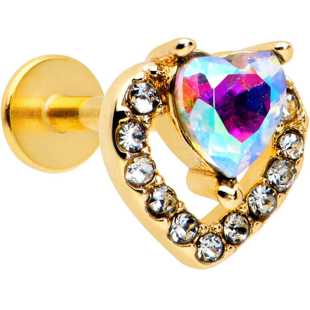 16G 5/16 Aurora Clear Gem Rococo Heart Labret Monroe Tragus