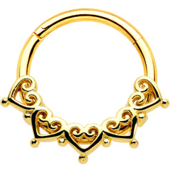 16G 3/8 Gold Tone Filigree Hearts Hinged Segment Ring