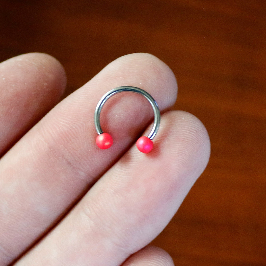 16G 3/8 Matte Pink Aurora Horseshoe Circular Barbell