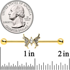 14G Clear Gem Gold Tone Swirl Butterfly Industrial Barbell 38mm