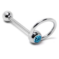 Blue Gem 316L Surgical Steel Captive Ring End Barbell Tongue Ring