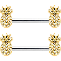14G 9/16 Lacy Golden Pineapples Barbell Nipple Ring Set
