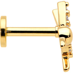 16G 1/4 Clear CZ Gem Gold Tone Interal Thread Hummingbird Labret