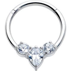 16G 3/8 Clear CZ Gem Triple Elegance Hinged Segment Ring