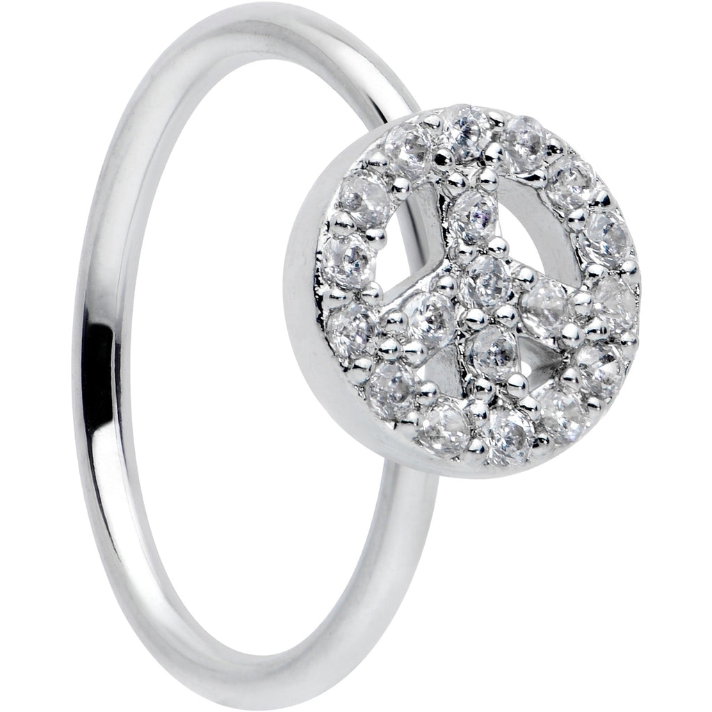 20G 5/16 Clear Gem Seamless Retro Peace Sign Nose Hoop