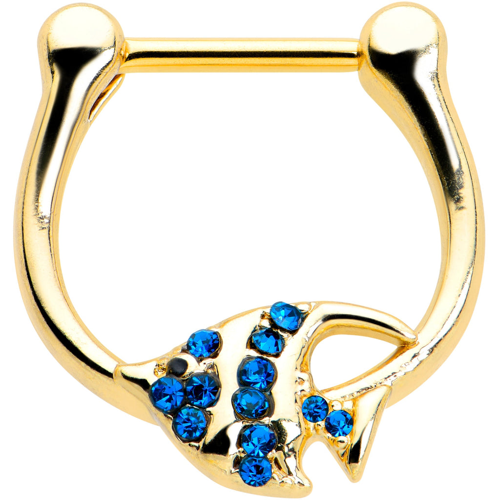 16G 5/16 Blue Gem Gold Tone Adorable Angelfish Cartilage Clicker
