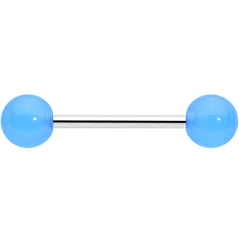 Light Blue Acrylic UV Glow Ends Barbell Tongue Ring