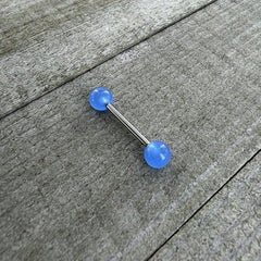 Light Blue Acrylic UV Glow Ends Barbell Tongue Ring
