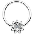16G 3/8 Clear Gem Starry Flower Hinged Segment Ring