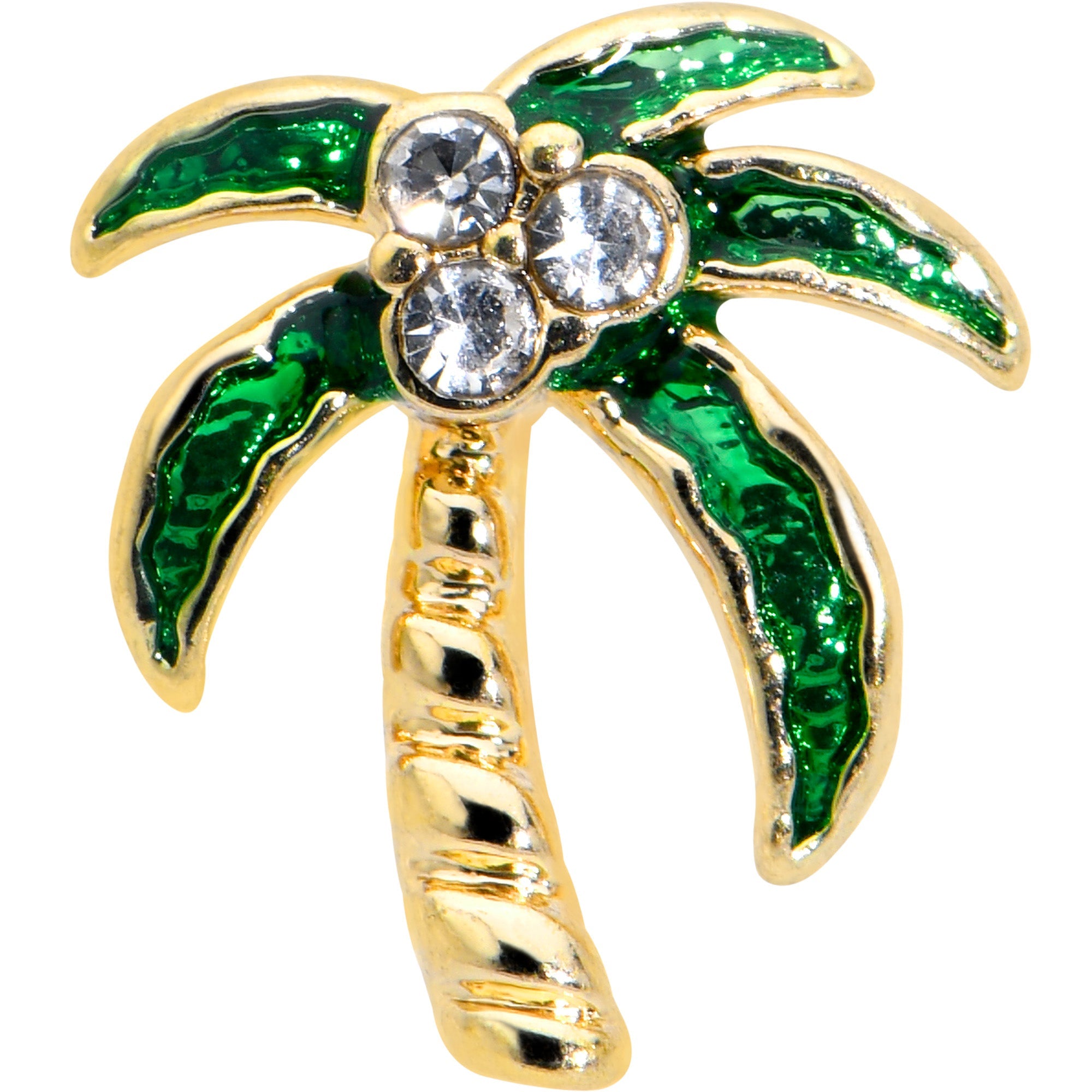 16G 1/4 Clear Gem Gold Tone Palm Tree Style Labret