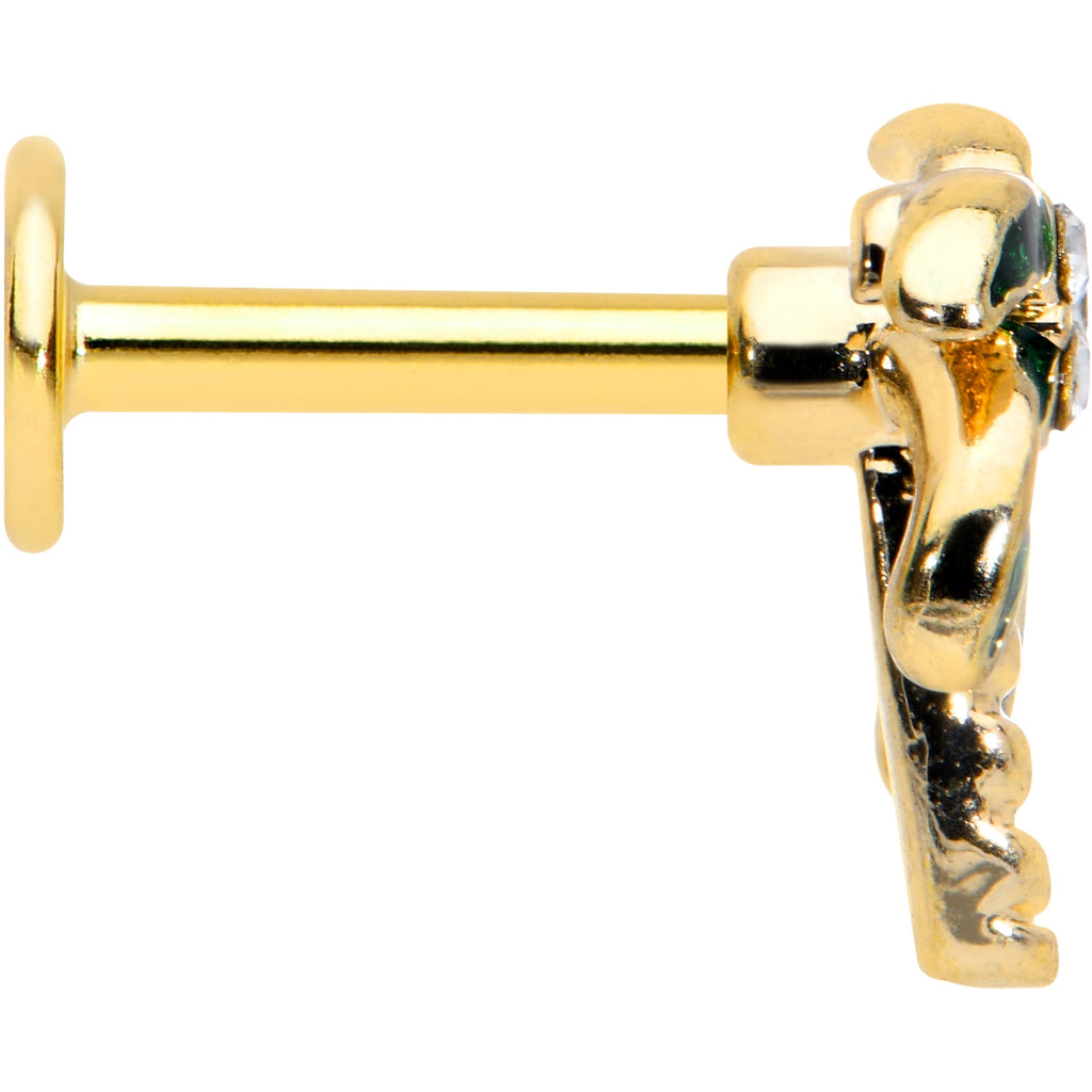 16G 1/4 Clear Gem Gold Tone Palm Tree Style Labret