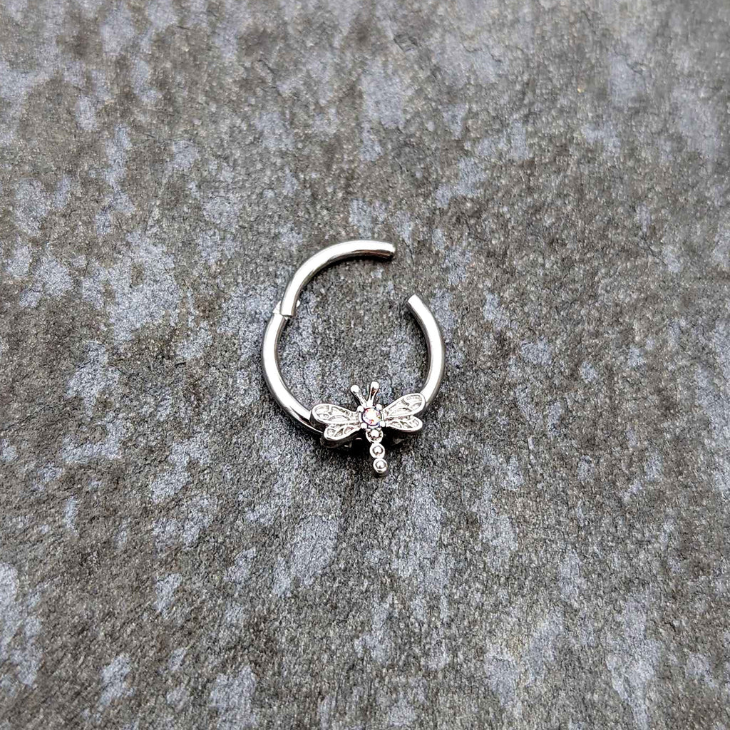 16G 3/8 Aurora Gem Dragonfly Flying Hinged Segment Ring