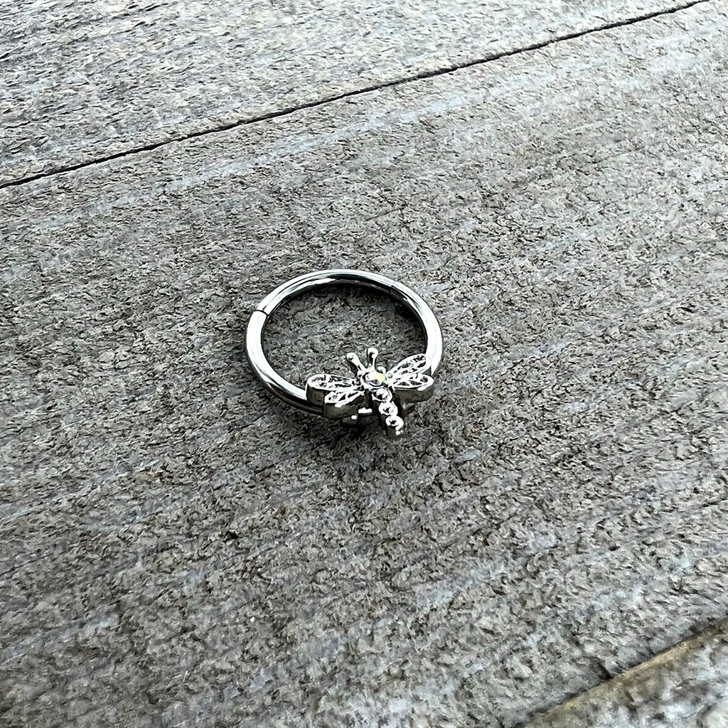 16G 3/8 Aurora Gem Dragonfly Flying Hinged Segment Ring