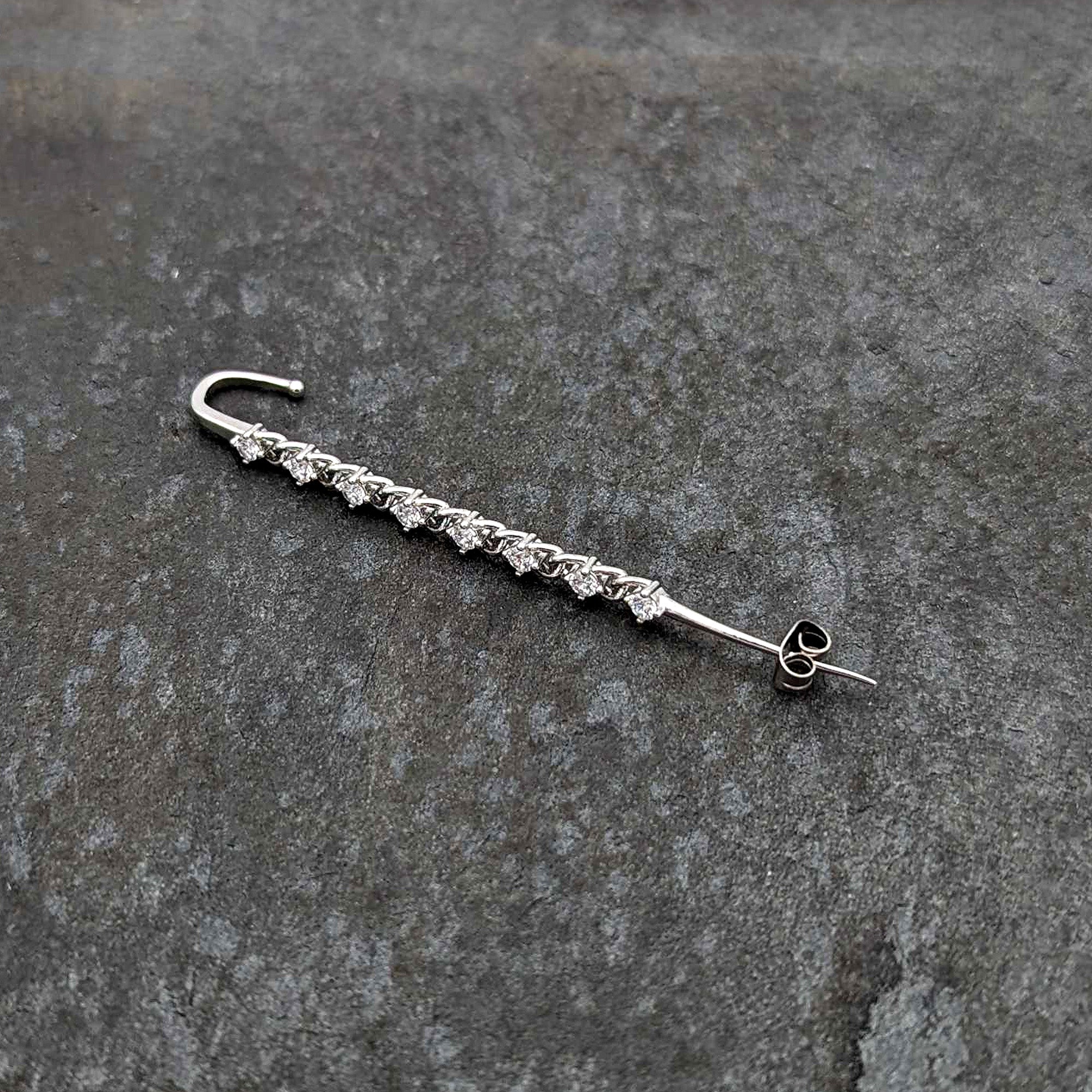 Clear CZ Gem Links Ear Cuff Bar Earring