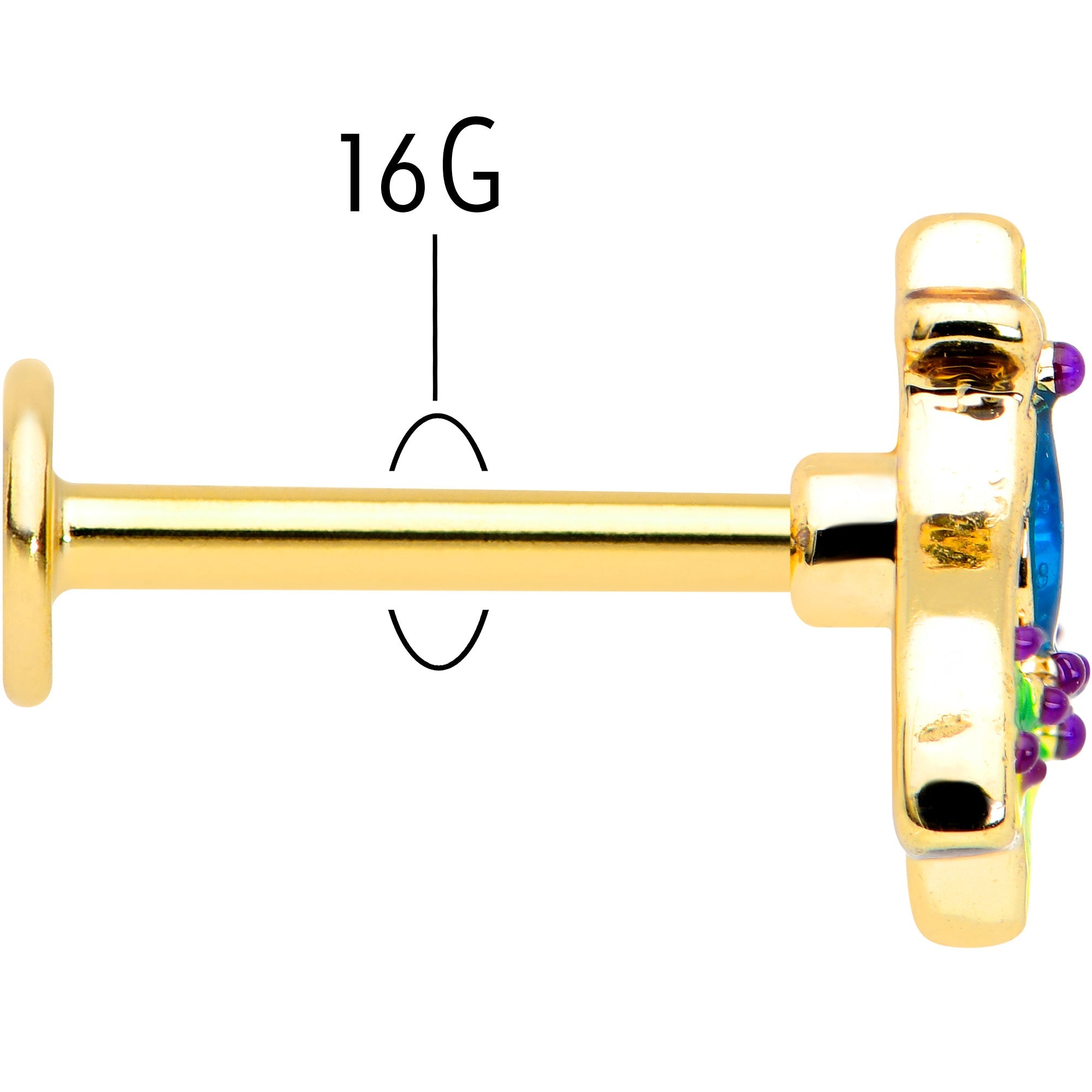 16G 5/16 Blue Gem Gold Tone Tropic Fan Labret Monroe Tragus