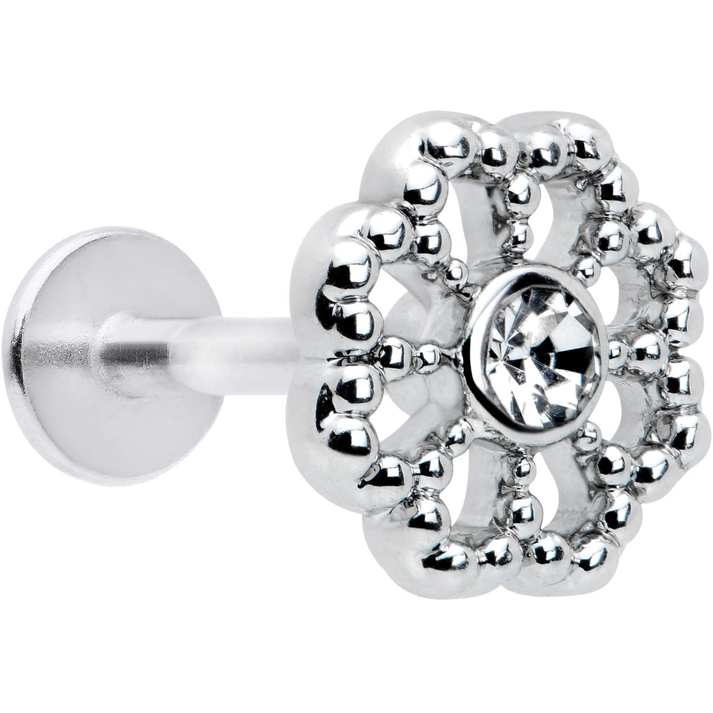 16G 5/16 Clear Gem Baroque Fabulous Flower Labret Monroe Tragus
