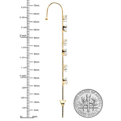 Clear CZ Gem Gold Tone Leafy Vine Ear Cuff Bar Earring
