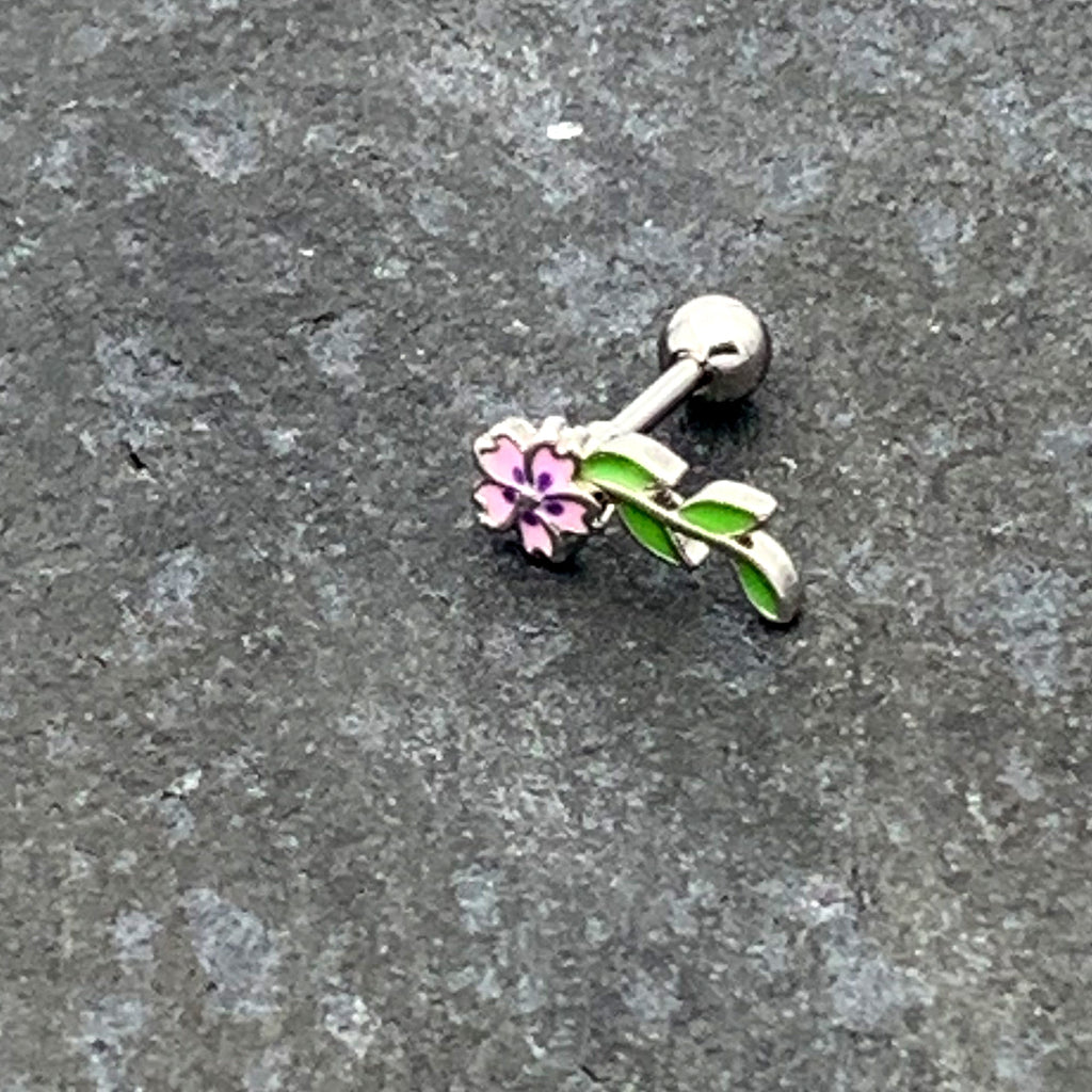 16G 1/4 Pink Purple Long Flower Cartilage Tragus Earring