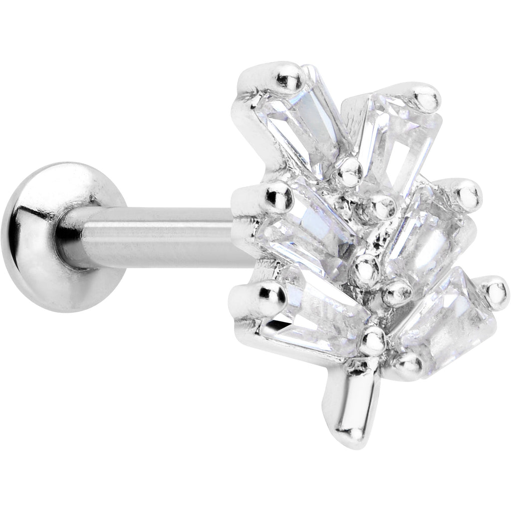 16G 5/16 Clear CZ Gem Leafy Branch Threadless Labret Monroe Tragus