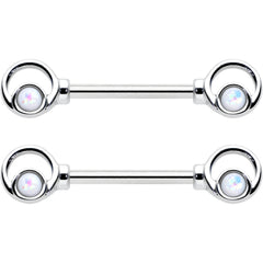 14G 1/2 White Faux Opal Double Circle Barbell Nipple Ring Set