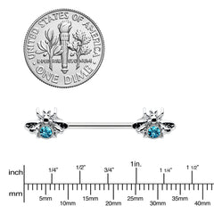 14G 9/16 Blue Gem Bee Beautiful Insect Barbell Nipple Ring Set