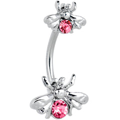 Pink Gem Bees Beautiful Insect Double Mount Belly Ring