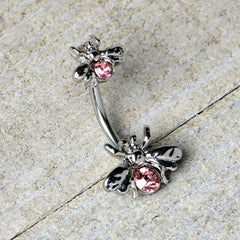 Pink Gem Bees Beautiful Insect Double Mount Belly Ring