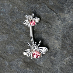 Pink Gem Bees Beautiful Insect Double Mount Belly Ring